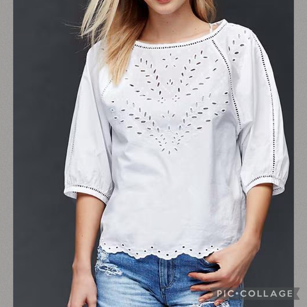 GAP‎ Eyelet Embroidered White Cotton Blouse XS